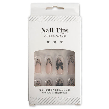 ネイルチップ ヒョウ柄リボン