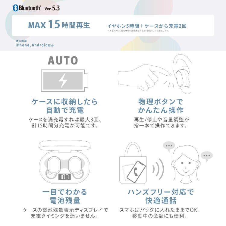 完全ワイヤレスステレオ(TWS)無線イヤホン