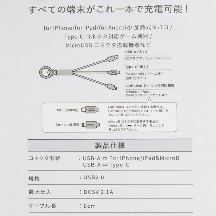 キーホルダー型3in1ケーブル